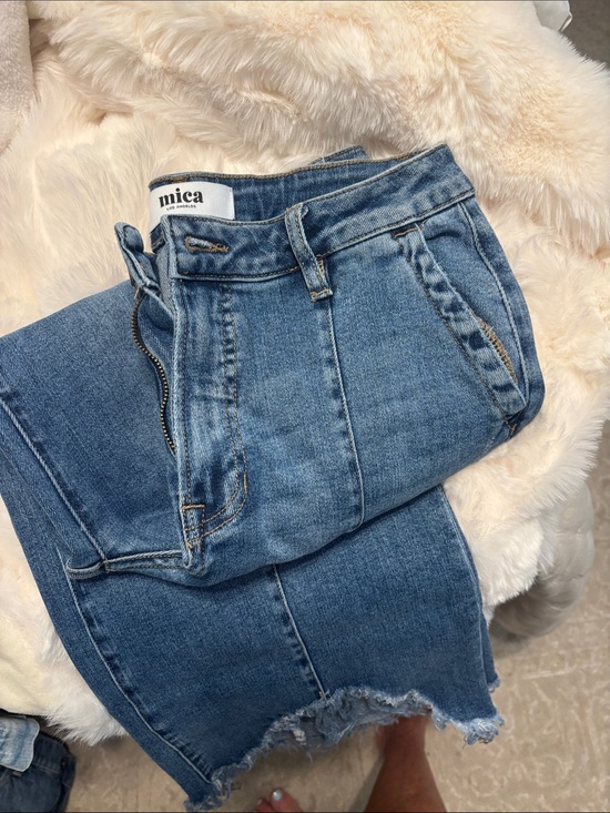 Mica Denim - Mica High-Rise Blue Denim Jeans with Raw Hem